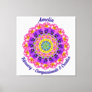 Lienzo Febrero Flor de Nacimiento Personalizada Mandala Z