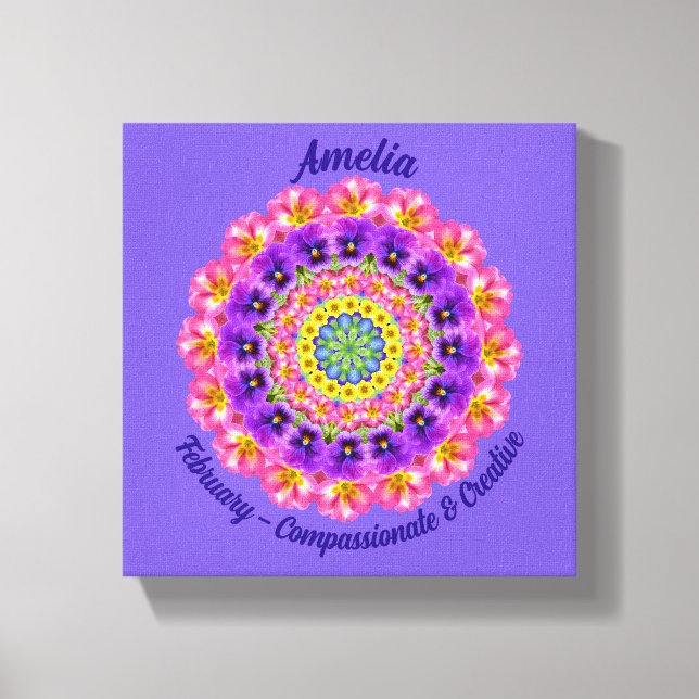Lienzo Febrero Flor de Nacimiento Personalizada Mandala Z (Anverso)