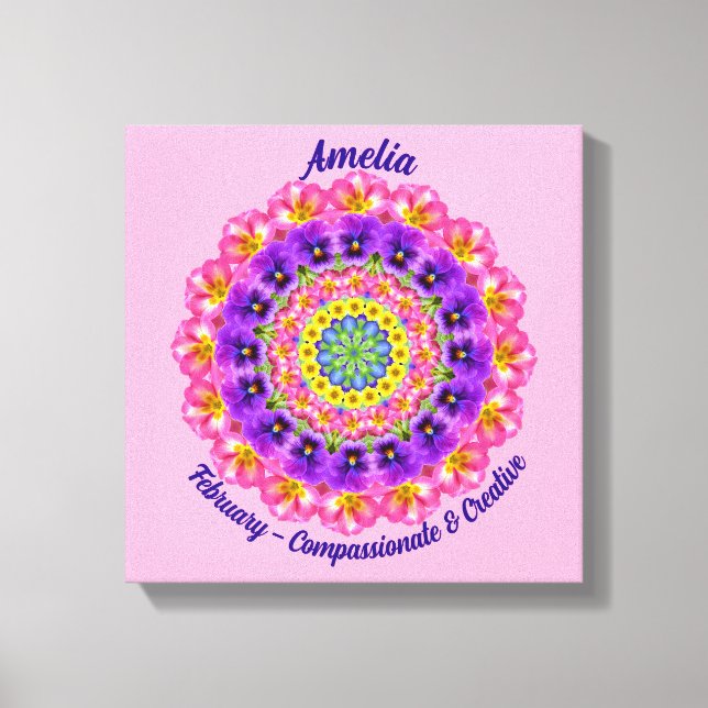 Lienzo Febrero Flor de Nacimiento Personalizada Mandala Z (Anverso)