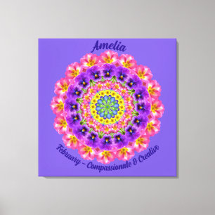 Lienzo Febrero Flor de nacimiento personalizada Mandala Z