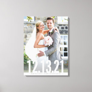 Lienzo FECHA DE FOTO DE BODAS superposición de tipo blanc