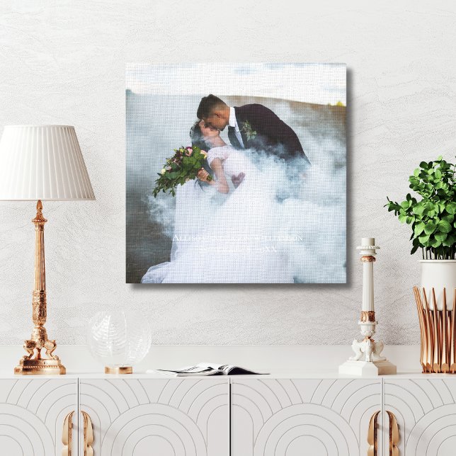 Lienzo Fecha de los nombres de Keepsake personalizados de (Personalized Wedding Photo on Canvas. Keepsake wedding photo with personalized names & wedding date)