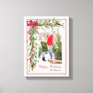 Lienzo Felices fiestas Mistletoe Red Bow Family Photo
