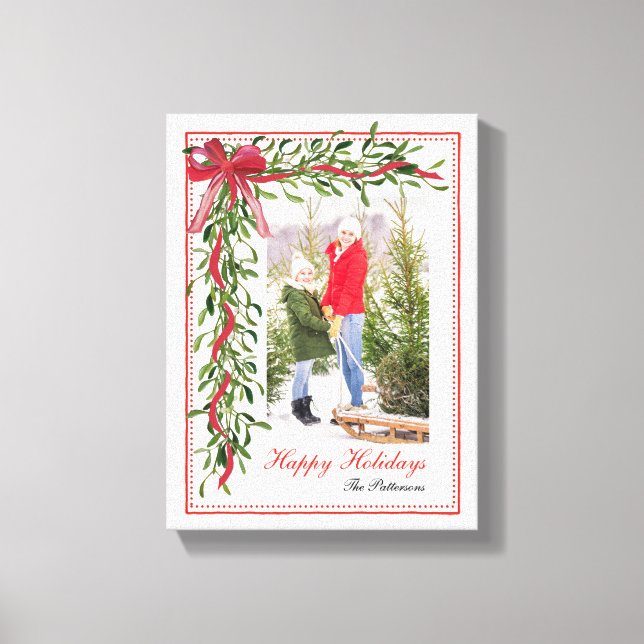 Lienzo Felices fiestas Mistletoe Red Bow Family Photo (Anverso)