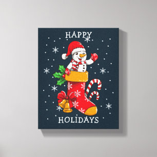 Lienzo Felices fiestas Snowman Stockings Candy Canes