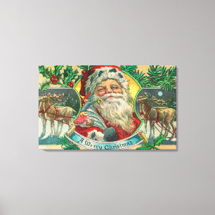 Lienzo Felices Navidad Santa y escena del reno