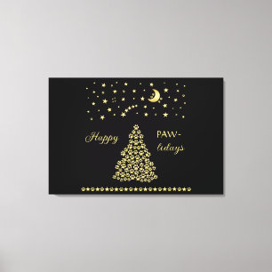 Lienzo Felices Pawlidays, árbol de navidad Gold brillante