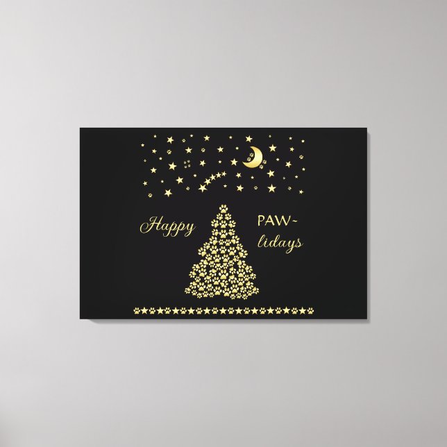 Lienzo Felices Pawlidays, árbol de navidad Gold brillante (Anverso)