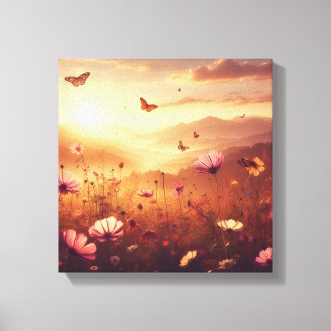 Lienzo Felicidad del Prado Dorado con Flores Silvestres – (Anverso)