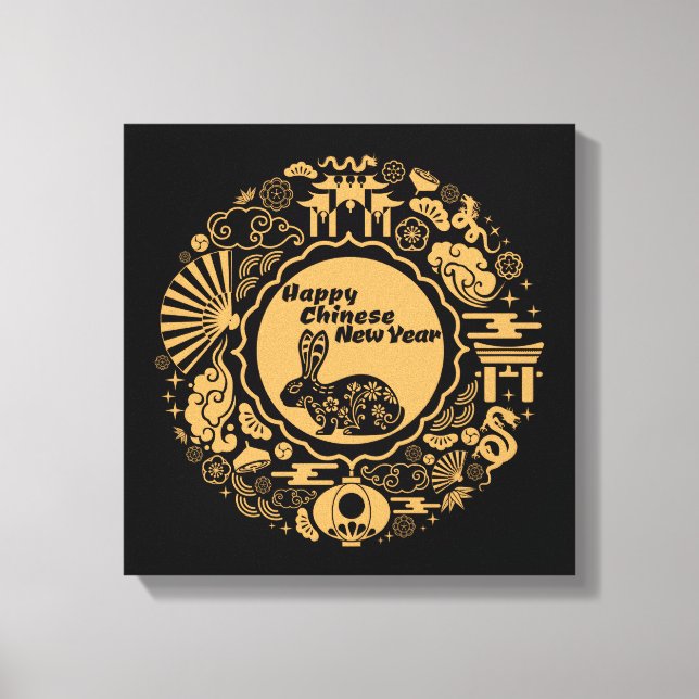 Lienzo Feliz Año Nuevo Chino del Conejo (Anverso)