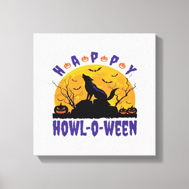 Lienzo Feliz Aullar O Ween Aullando Halloween Perro Esenc (Anverso)