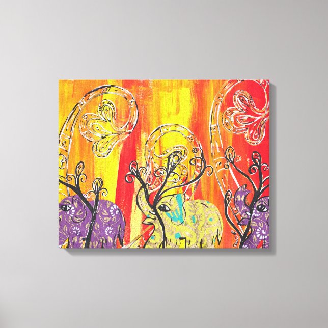 Lienzo Feliz desfile de elefantes (Anverso)