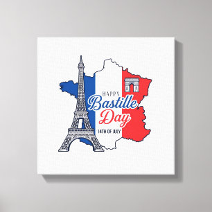 Lienzo Feliz Día de la Bastilla Francia Mapa Torre Eiffel