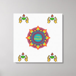 Lienzo Feliz Diwali Lámpara de Aceite Tradicional Festiva