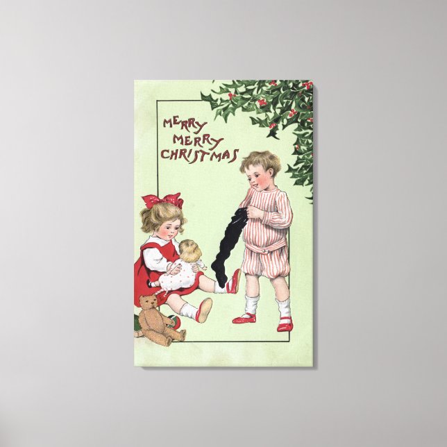 Lienzo Feliz Feliz Navidad a los niños con juguetes por á (Anverso)