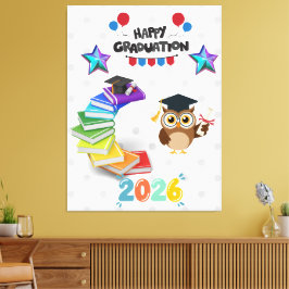 Lienzo Feliz Graduación 2026 - Búho y Libros Adorables