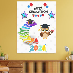 Lienzo Feliz Graduación 2026 - Búho y Libros Adorables