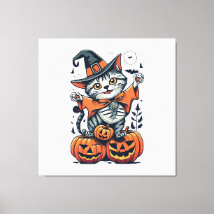 Lienzo Feliz Halloween Bruja Gato