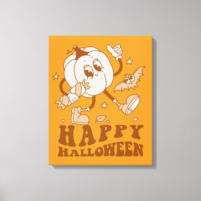 Lienzo Feliz Halloween| Calabaza de punto de Polka retro (Anverso)