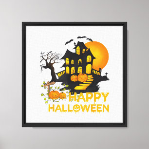 Lienzo Feliz Halloween Calabaza Espeluznante Casa Embruja