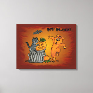 Lienzo Feliz Halloween con gatos, perro y araña