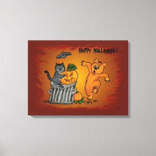 Lienzo Feliz Halloween con perro gordo y araña