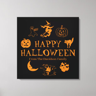 Lienzo Feliz Halloween nombre personalizado naranja negro