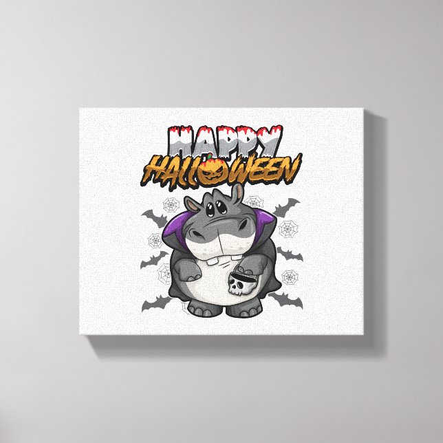 Lienzo Feliz Hippopótamo Disfrazado de Halloween (Anverso)