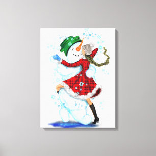 Lienzo Feliz hombre de nieve y Chica Fiesta de Navidades 