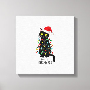 Lienzo Feliz Kissmyass Gato Divertido Luces de Navidad Pr