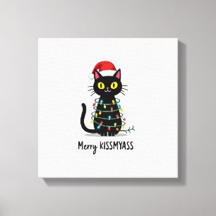 Lienzo Feliz Kissmyass Gato Divertido Luces de Navidad Pr