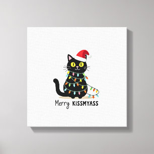 Lienzo Feliz Kissmyass Gato Divertido Luces de Navidad Pr