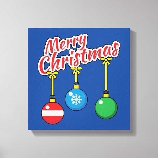 Lienzo Feliz Navidad con bolas colgadas (Anverso)
