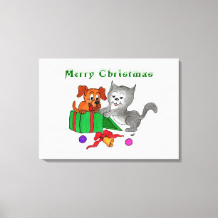 Lienzo Feliz Navidad con gato y pipa