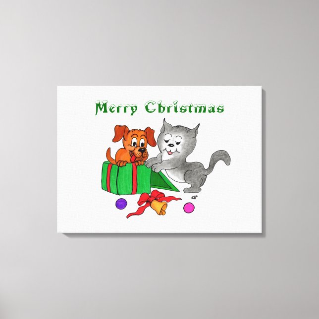 Lienzo Feliz Navidad con gato y pipa (Anverso)