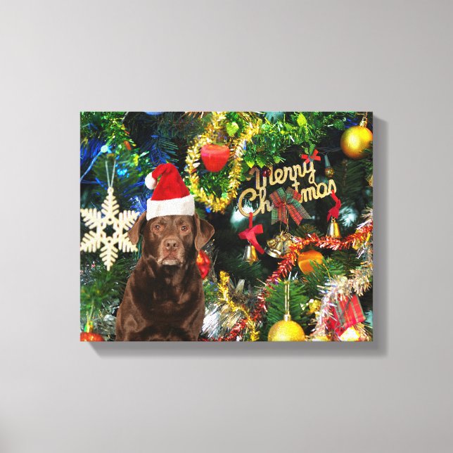 Lienzo Feliz Navidad Labrador Recuperador Perro Santa Hat (Anverso)