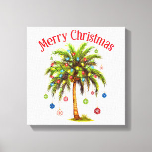 Lienzo Feliz Navidad Palm Tree Light Tropical Hawaiano