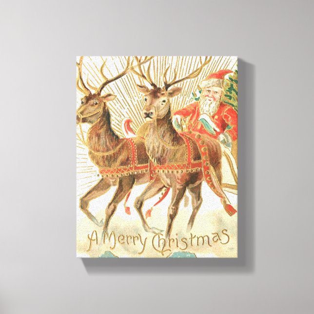 Lienzo Feliz Navidad (Santa y sus renos) (Anverso)
