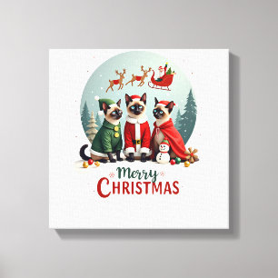 Lienzo Feliz Navidad Tres Santa Elfo Reno Siamés C