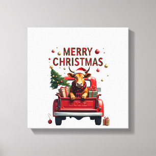 Lienzo Feliz Navidad Vaca Alta Escocesa Granjera Navidad