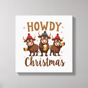 Lienzo Feliz Navidad Vaca Divertida de las Highlands Aman