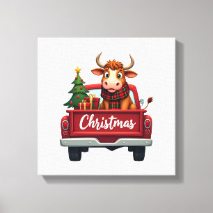 Lienzo Feliz Navidad Vaca Highland Árbol de Navidad Camio
