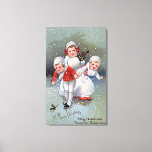 Lienzo Feliz NavidadPequeños niños patinando hielo