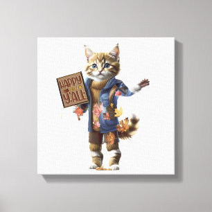 Lienzo Feliz Otoño a Todos – Retrato de Gatito de Otoño