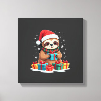Lienzo Feliz Slothmas lindo sloth de Navidad sombrero de