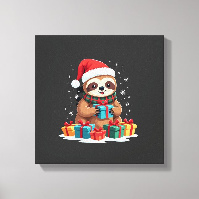 Lienzo Feliz Slothmas lindo sloth de Navidad sombrero de  (Anverso)