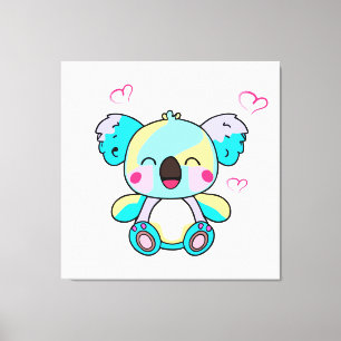Lienzo Feliz sonriente bebé koala oso con corazones de am