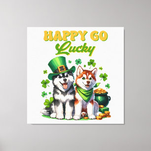 Lienzo Feliz y Afortunado Husky Lindo Día de San Patricio