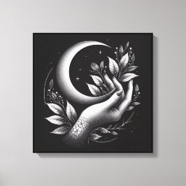 Lienzo Feminine Crescent Moon Botanical Minimal