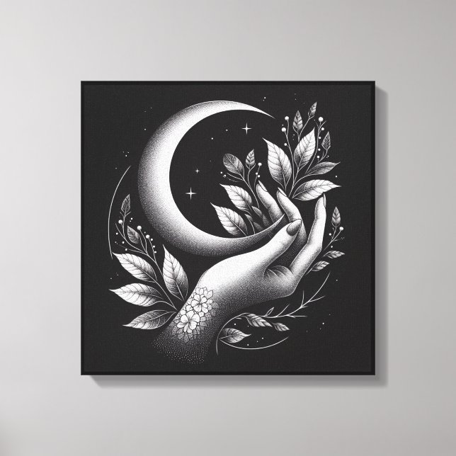 Lienzo Feminine Crescent Moon Botanical Minimal (Anverso)